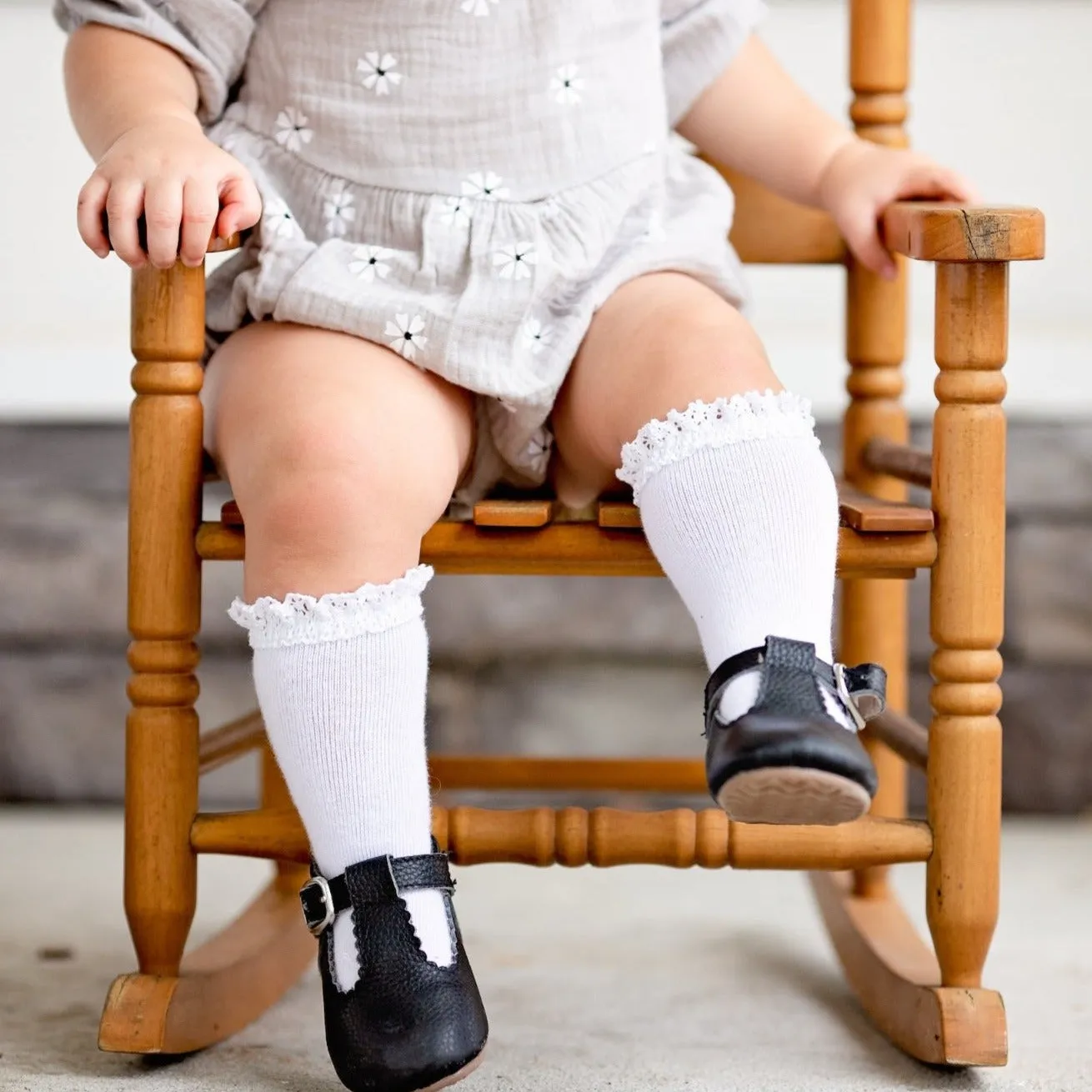 White Lace Top Knee High Socks