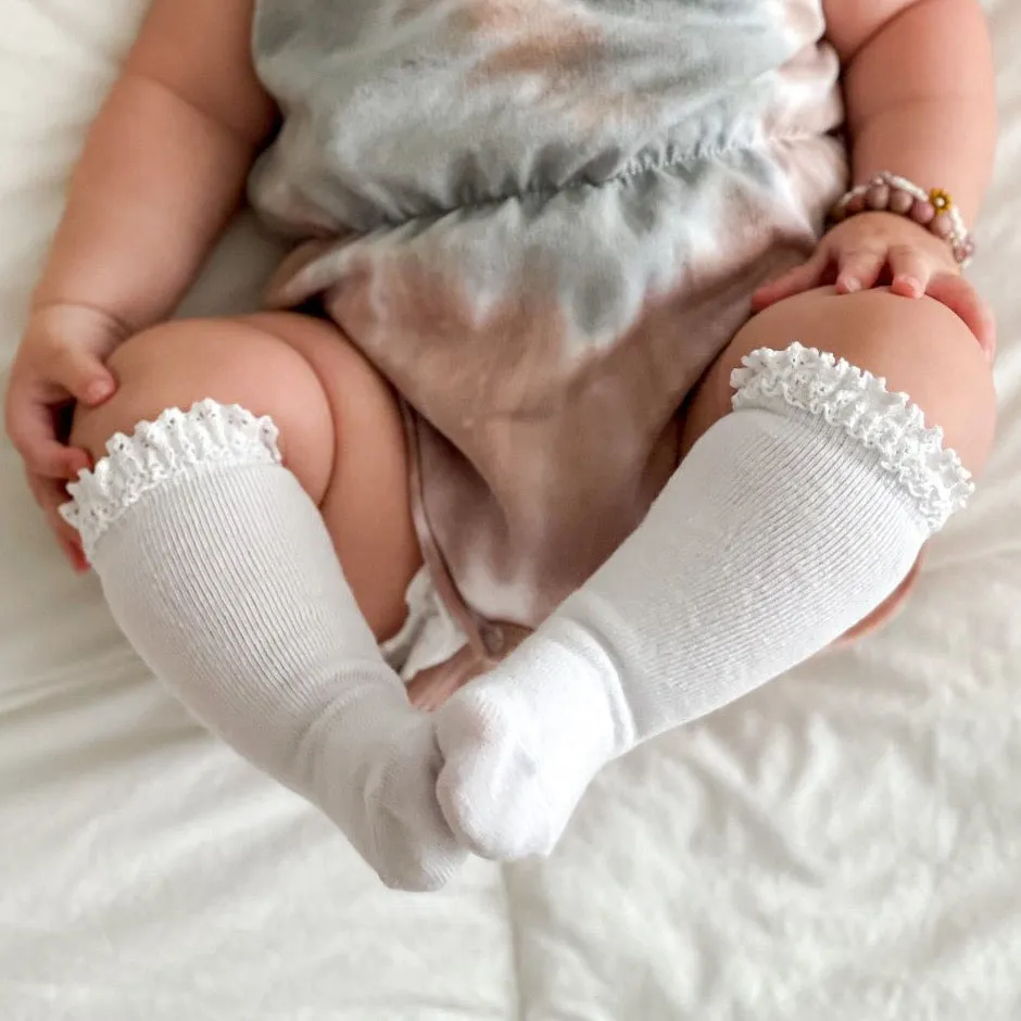 White Lace Top Knee High Socks