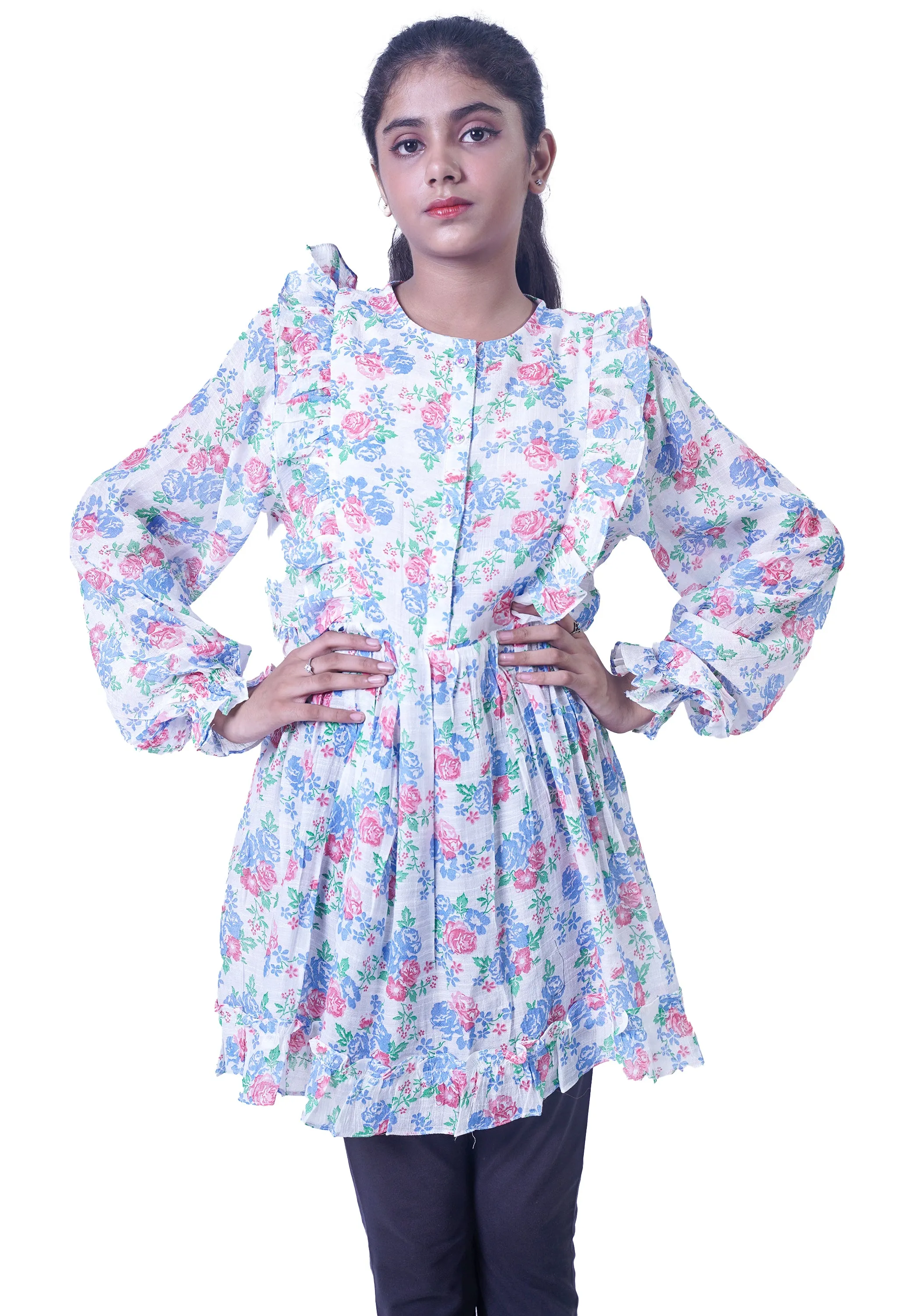 White Regular Floral Frock