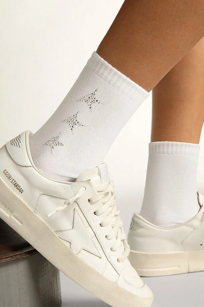 White socks with decorative crystal stars