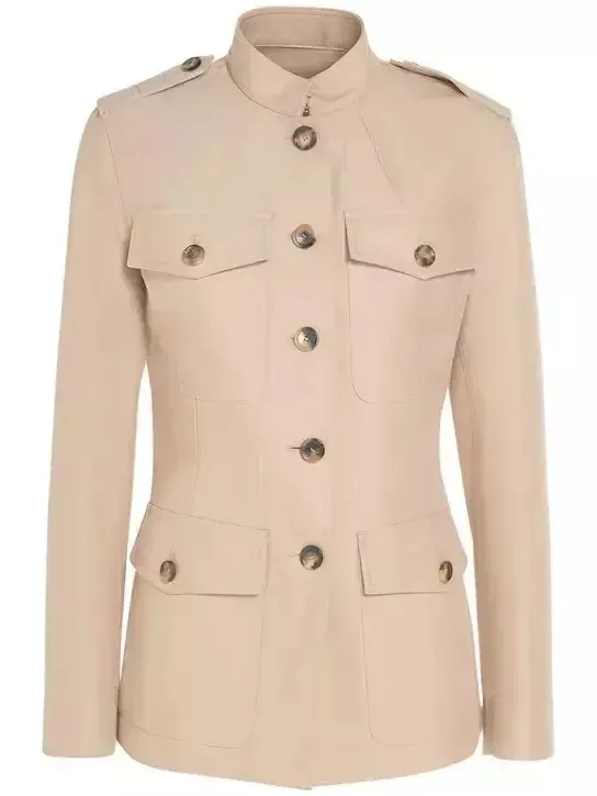 Women’s Beige Single-Breasted Safari Jacket