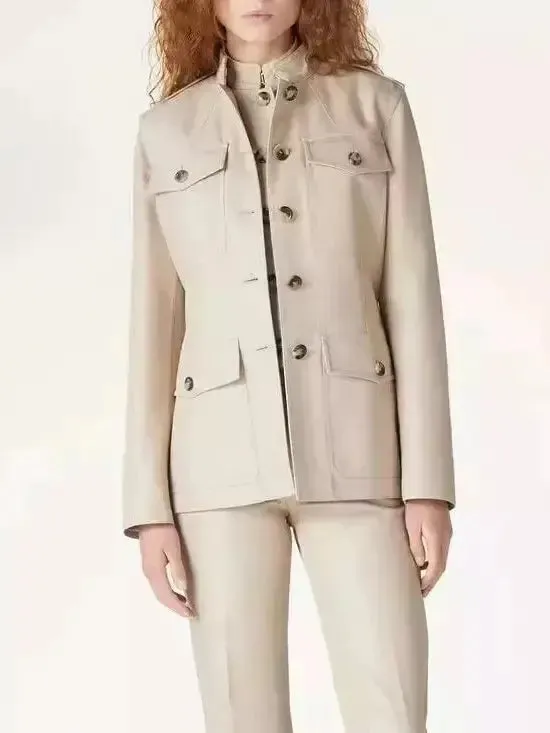 Women’s Beige Single-Breasted Safari Jacket