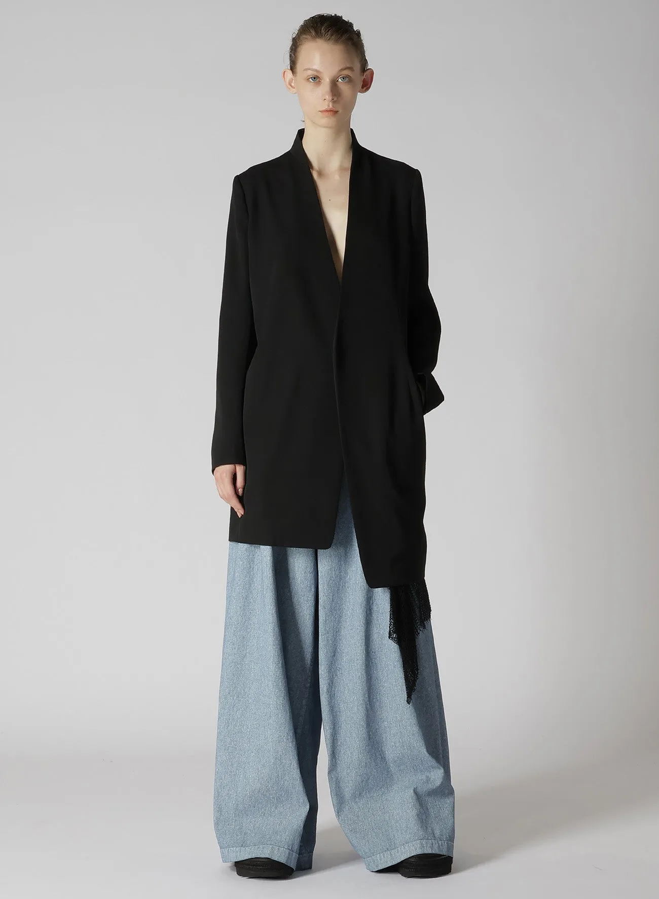 WOOL GABARDINE ASYMMETRIC LONG JACKET