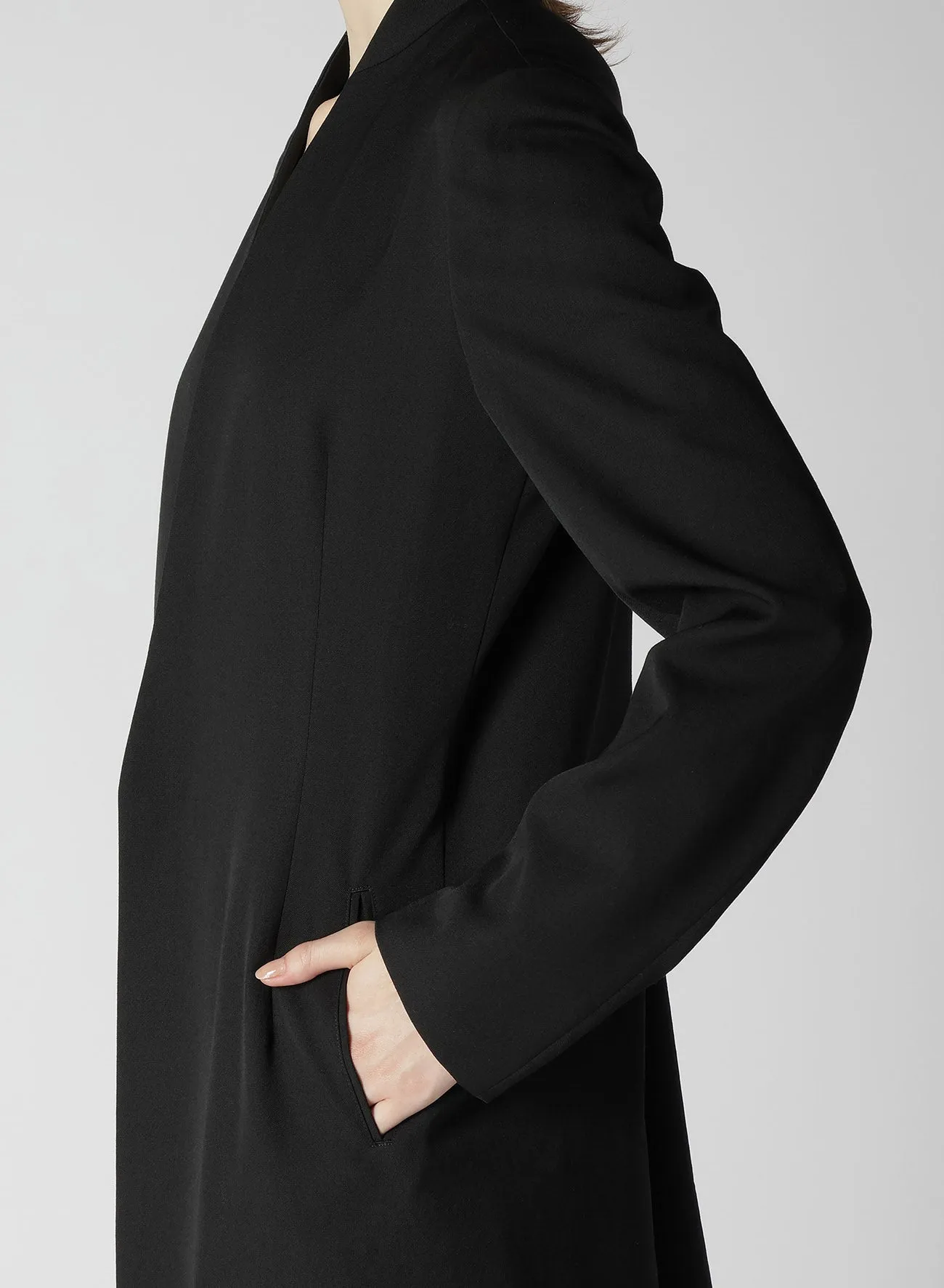 WOOL GABARDINE ASYMMETRIC LONG JACKET