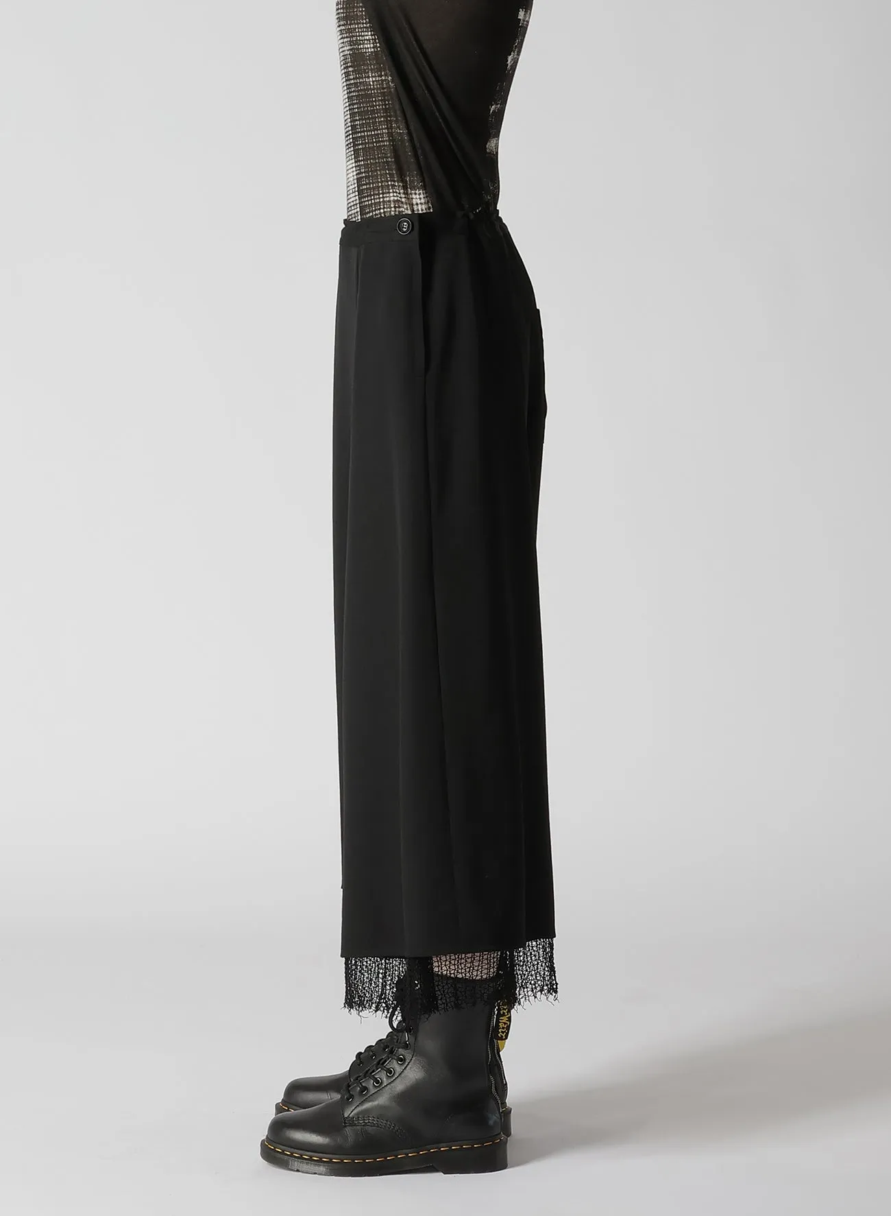 WOOL GABARDINE WAIST STRING ASYMMETRY PANTS